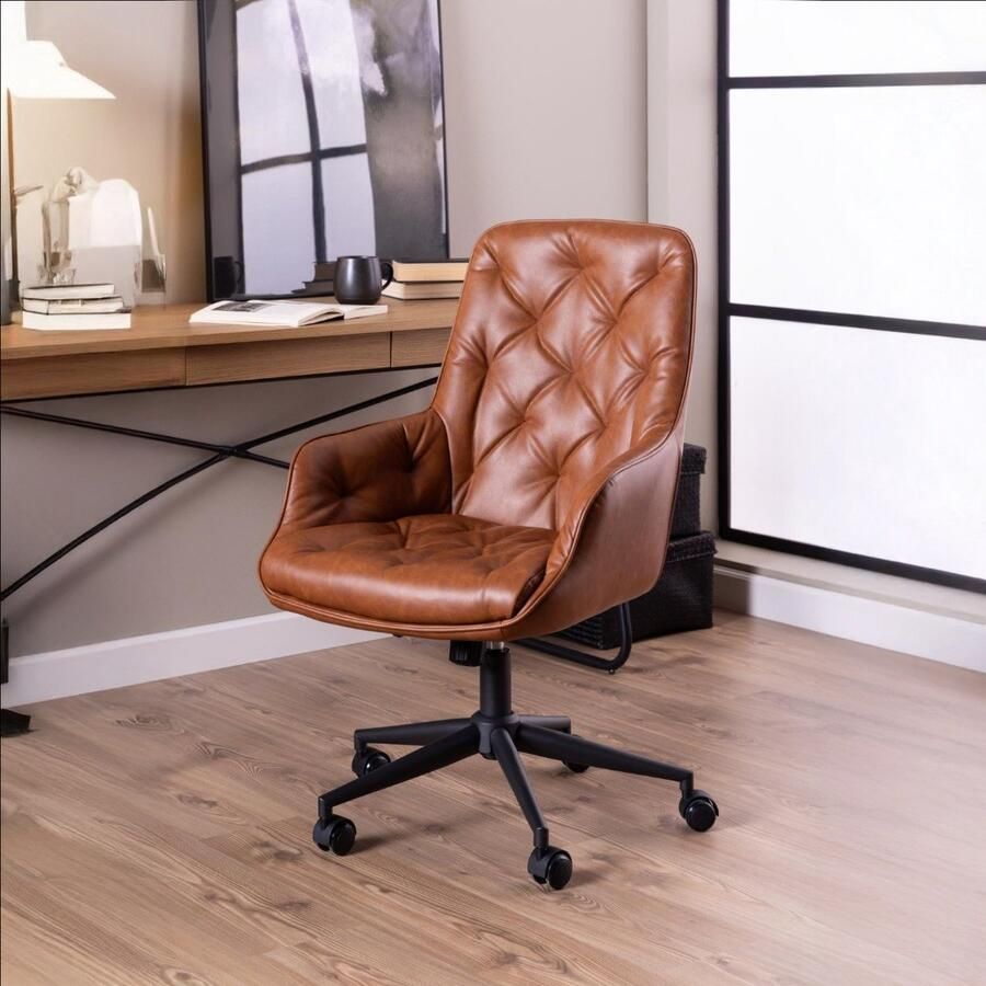 Giga Living Bureaustoel Alleri Brandy PU Leer Zithoogte 57cm - Foto 2