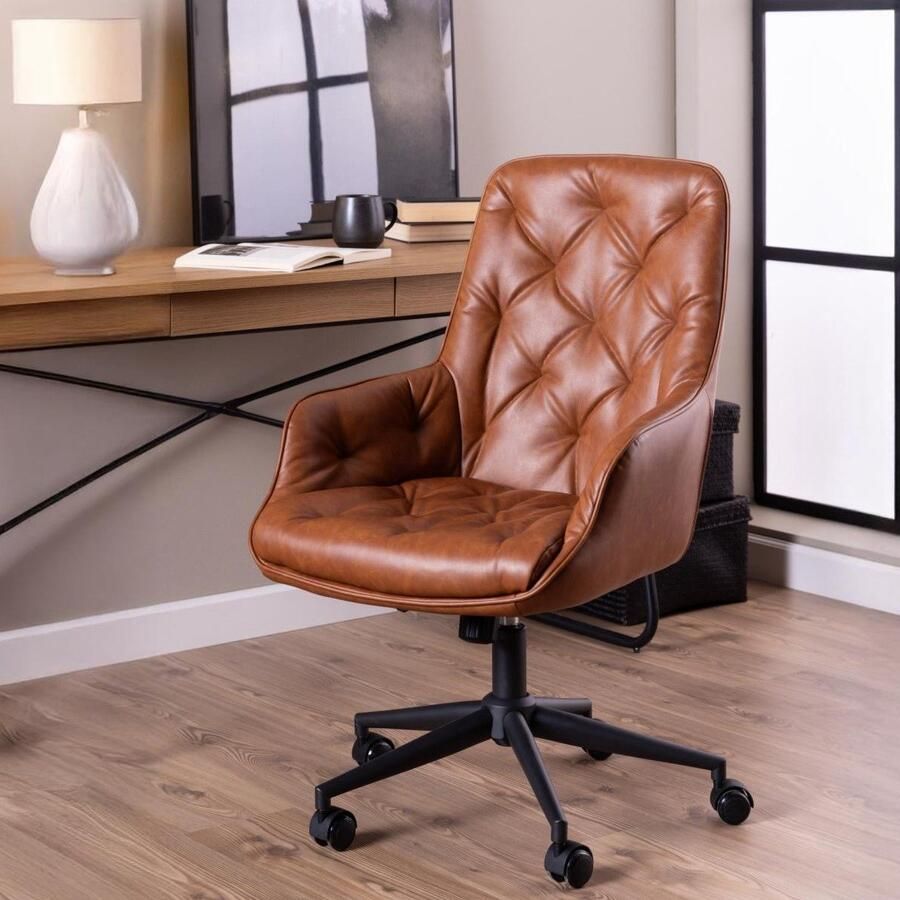 Giga Living Bureaustoel Bruin Kunstleer Draaibaar 60x68x106cm Alleri