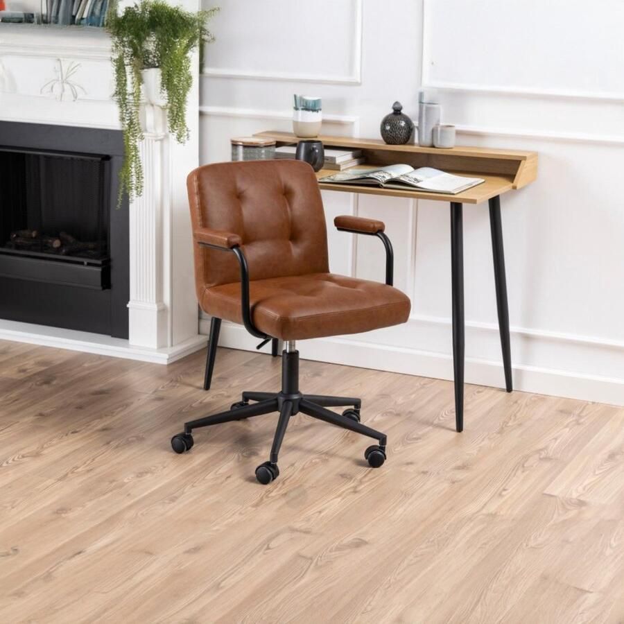 Emob Bureaustoel Cosmo met wieltjes bruin zwart Zitmeubelen Bruin Kunstleer; Metaal Zitmeubelen Op voorraad - Foto 3