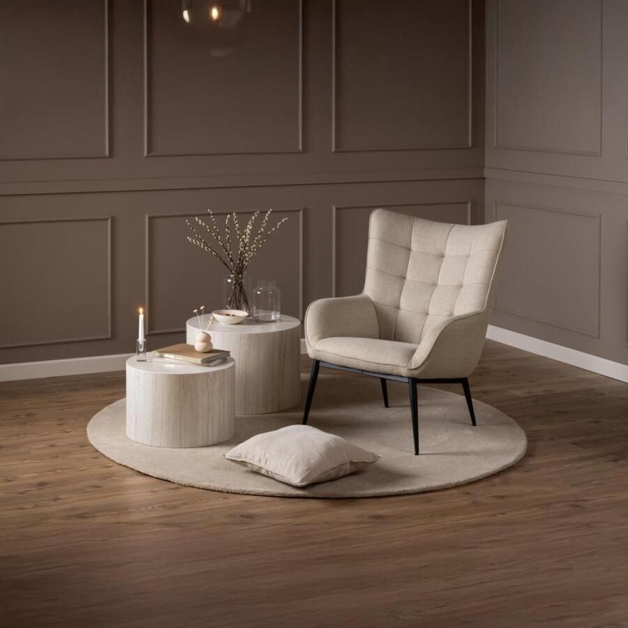 Sohome Ronde Salontafel Anke Set van 2 stuks 58 50cm Travertin-look Beige