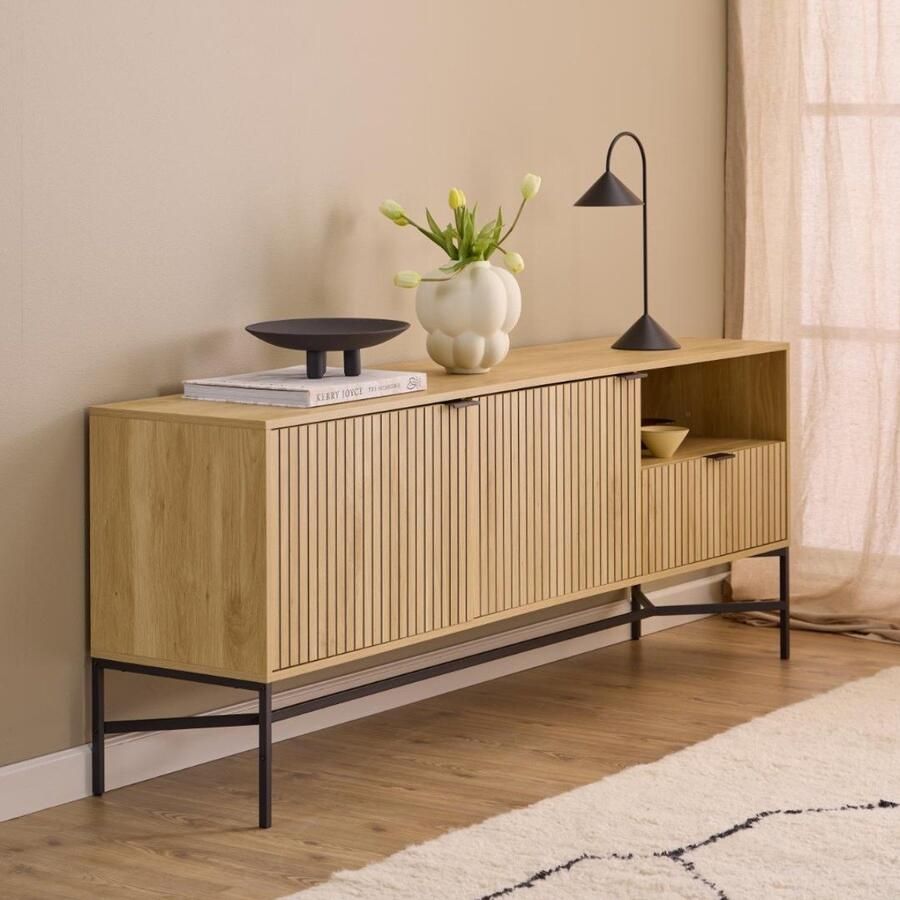 Giga Living Dressoir Naturel MDF 180x40x70 cm Dressoir Juna