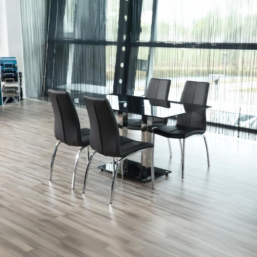 Giga Living Eetkamerstoel Askra Zwart Zilver PU Leer 57x44x95cm Set van 2