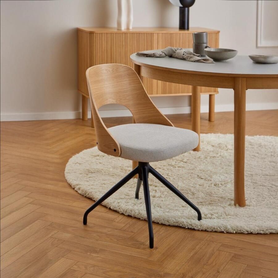 Giga Living Eetkamerstoel Beige Draaibaar 48x53x79 cm Stof & Staal Eetkamerstoel Lucas - Foto 2