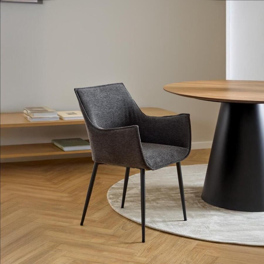 Giga Living Eetkamerstoel Met Armleuning Grijs Set Van 2 Stof & Staal 56x56x82 5 cm Eetkamerstoel Bornholm