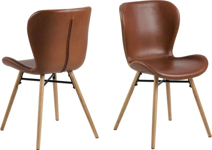 Giga Living Eetkamerstoel Bruin Set Van 2 PU-Leer & Eikenhout 53x47x82 5 cm Eetkamerstoel Zaria