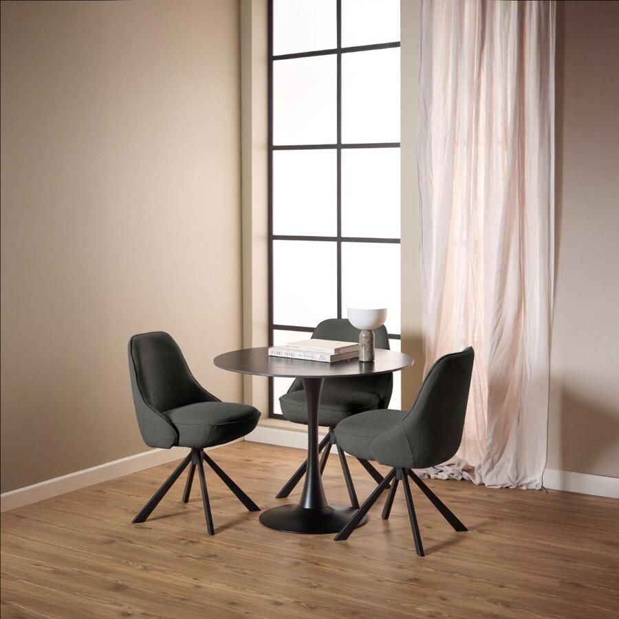 Giga Living Eetkamerstoel Cor Donkergrijs Stof Zithoogte 52cm Set van 2