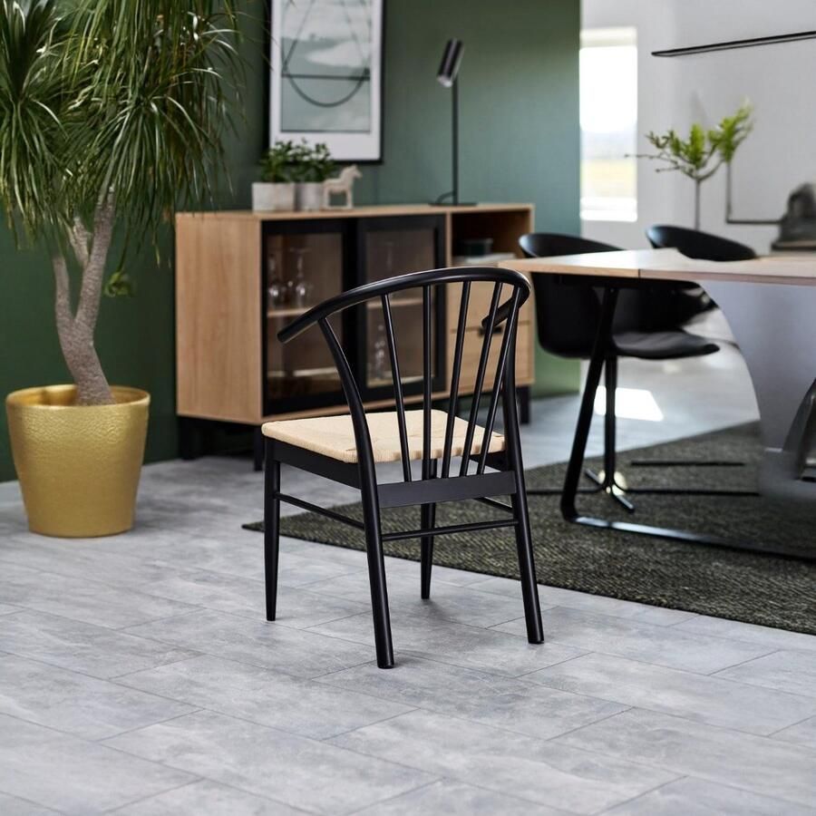 Giga Living Eetkamerstoel Dolen Met Armleuning Paper Plaits Off White Zwart Set van 2