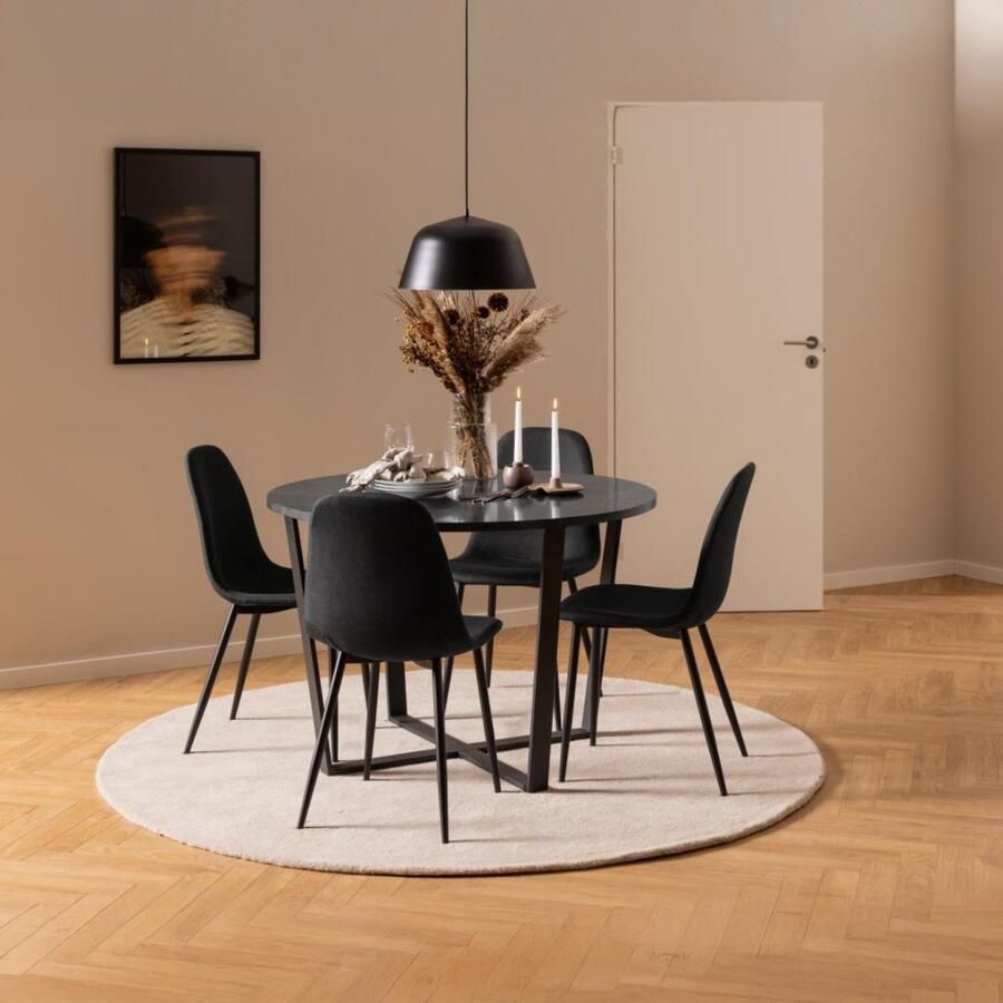 Giga Living Eetkamerstoel Nesia Lichtgrijs Zwart Zithoogte 46cm Set van 4