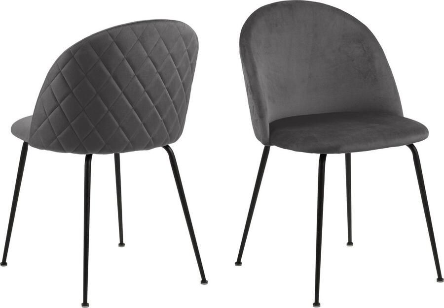 Giga Living Eetkamerstoel Donkergrijs Set Van 2 Velvet & Staal 49 5x54x80 5 cm Eetkamerstoel Elvan