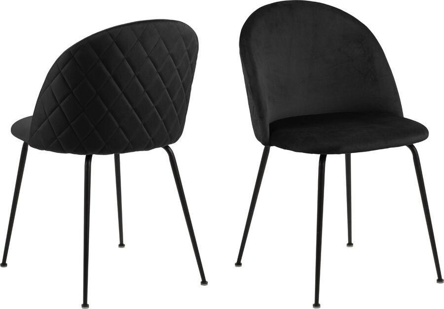 Giga Living Eetkamerstoel Zwart Set Van 2 Velvet & Staal 49 5x54x80 5 cm Eetkamerstoel Elvan