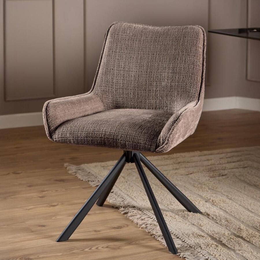 Giga Living Eetkamerstoel Falden Bruin Stof Zithoogte 47cm Set van 2