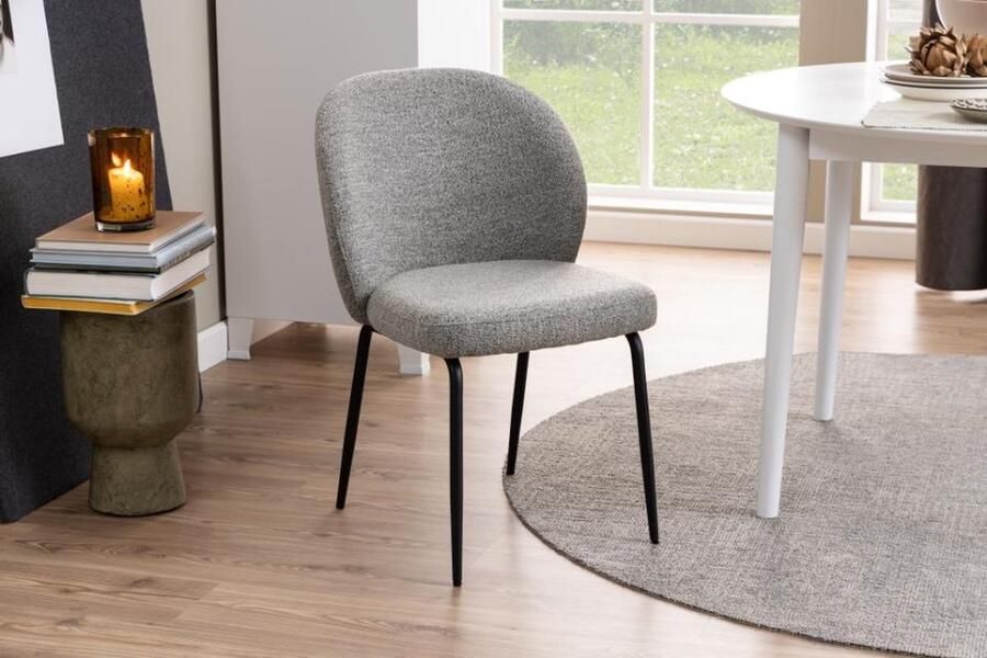 Giga Living Eetkamerstoel Grijs Bouclé 59x47x82cm Zithoogte 48cm Set van 2