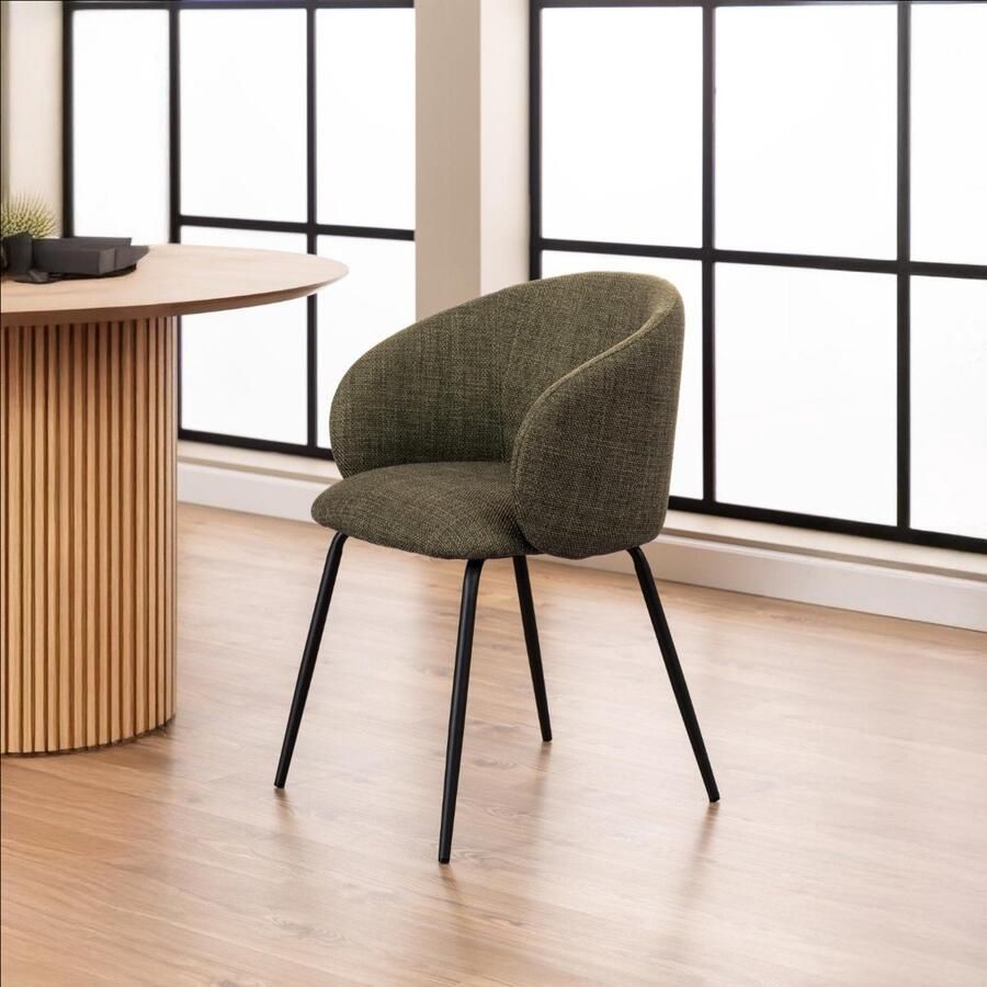 Giga Living Eetkamerstoel Groen Stof & Staal 56x55x80 5 cm Eetkamerstoel Skive Set van 2 - Foto 2