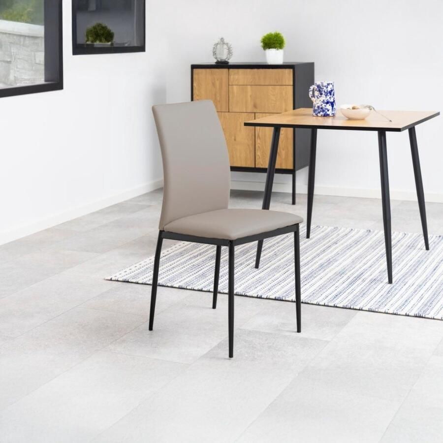 Giga Living Eetkamerstoel Grondal Taupe PU Leer Zithoogte 48 5cm Set van 4 - Foto 2