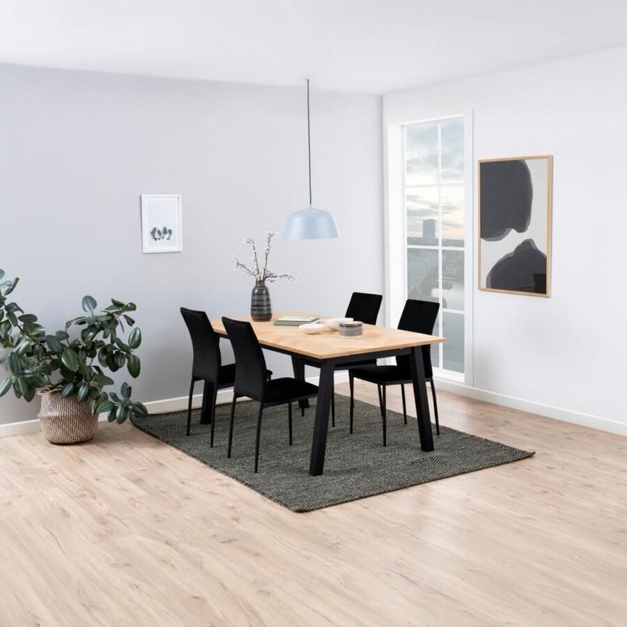 Giga Living Eetkamerstoel Grondal Zwart Stof Zithoogte 48 5cm Set van 4