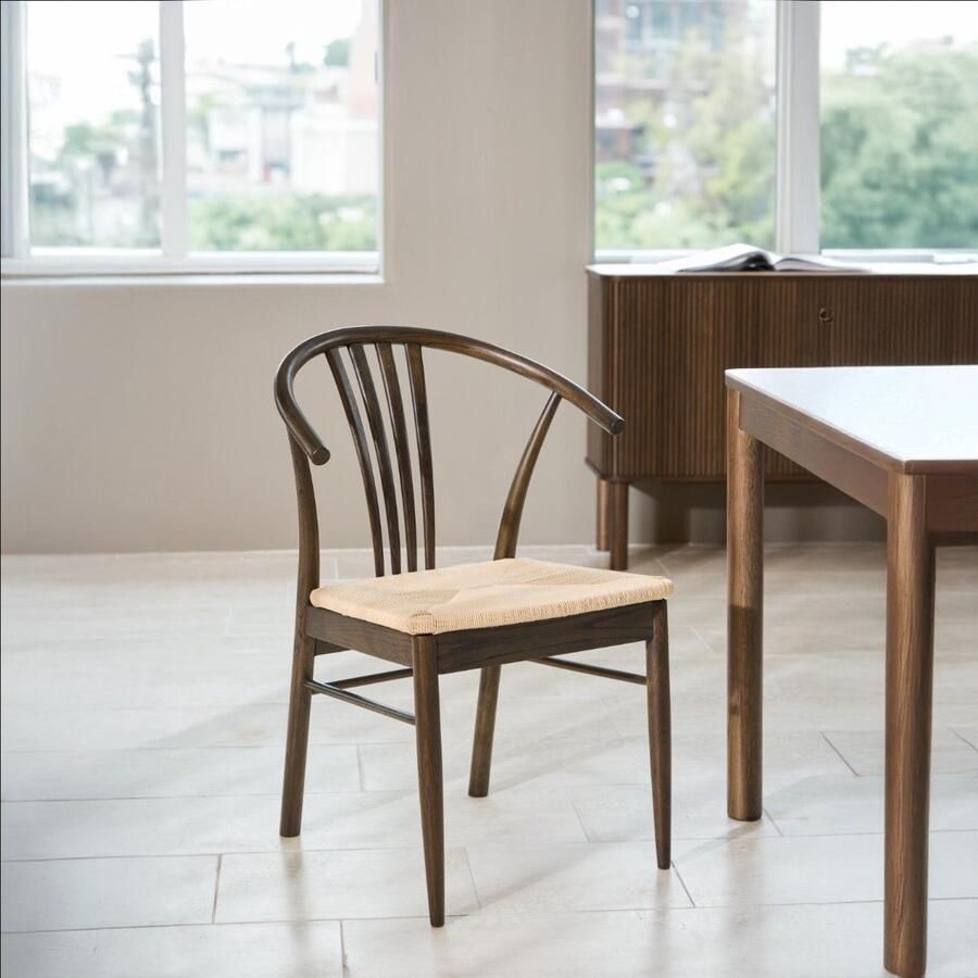 Giga Living Eetkamerstoel Irenka Met Armleuning Paper Plaits Wit Zwart Set van 2