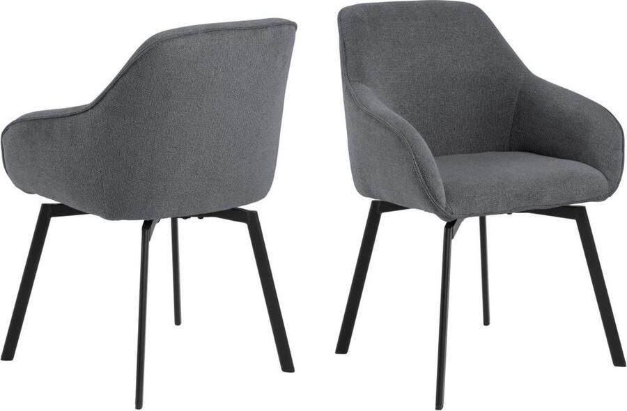 Giga Living Eetkamerstoel Met Armleuning Grijs Set Van 2 Stof & Staal 58 5x56x83 5 cm Eetkamerstoel Klaasje