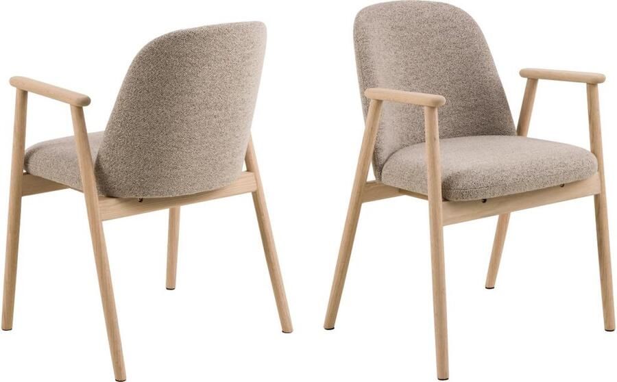 Giga Living Eetkamerstoel Beige Set Van 2 Stof & Eikenhout 55 5x57x80 5cm Eetkamerstoel Leonie