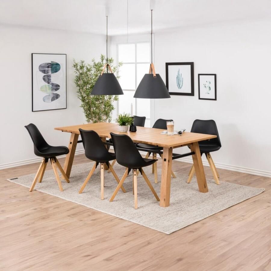 Giga Living Eetkamerstoel Ljusvik Zwart Naturel PU Leer Zithoogte 49cm Set van 2