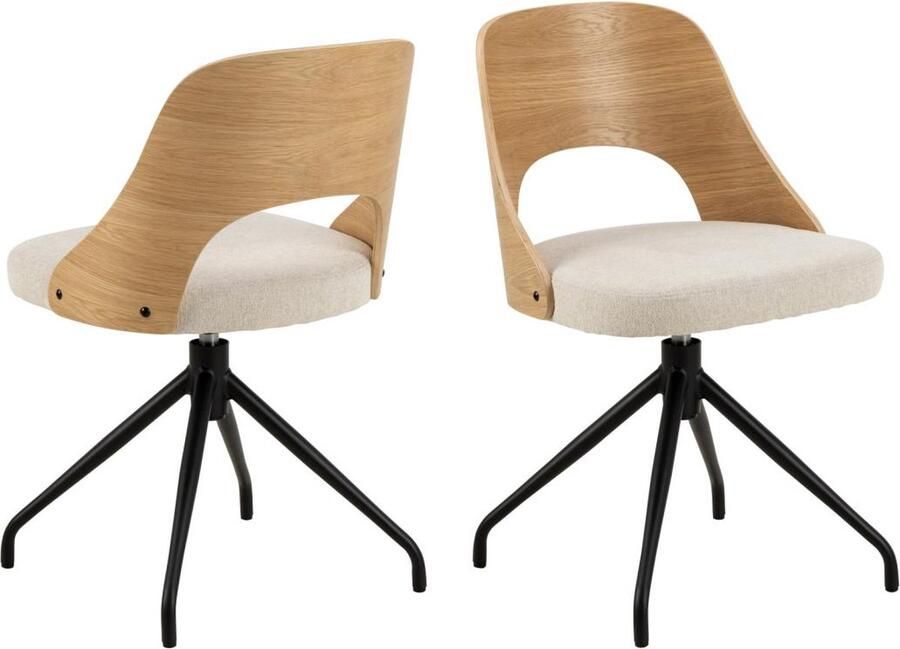 Giga Living Eetkamerstoel Beige Draaibaar 48x53x79 cm Stof & Staal Eetkamerstoel Lucas