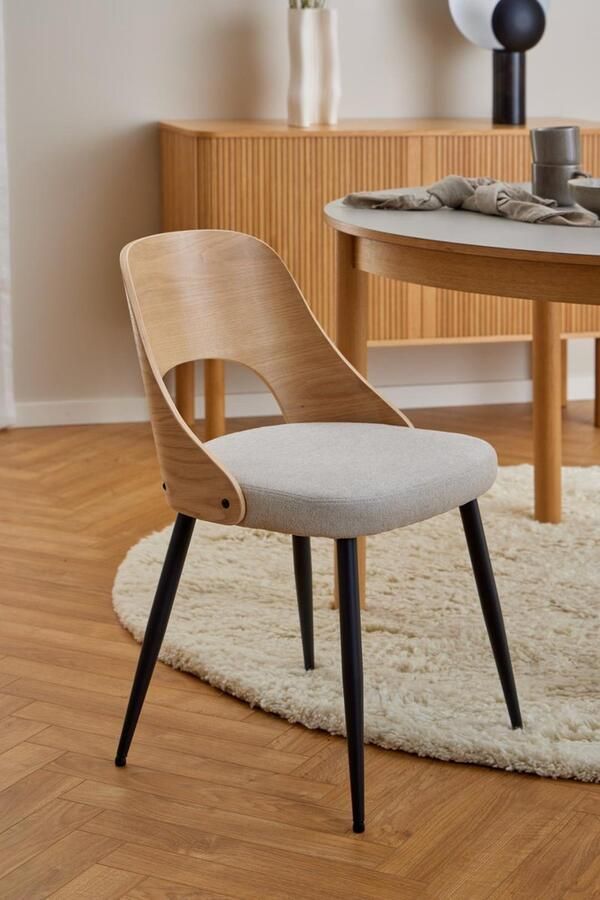 Giga Living Eetkamerstoel Beige Set Van 2 Stof & Staal 48x53x79 cm Eetkamerstoel Lucas