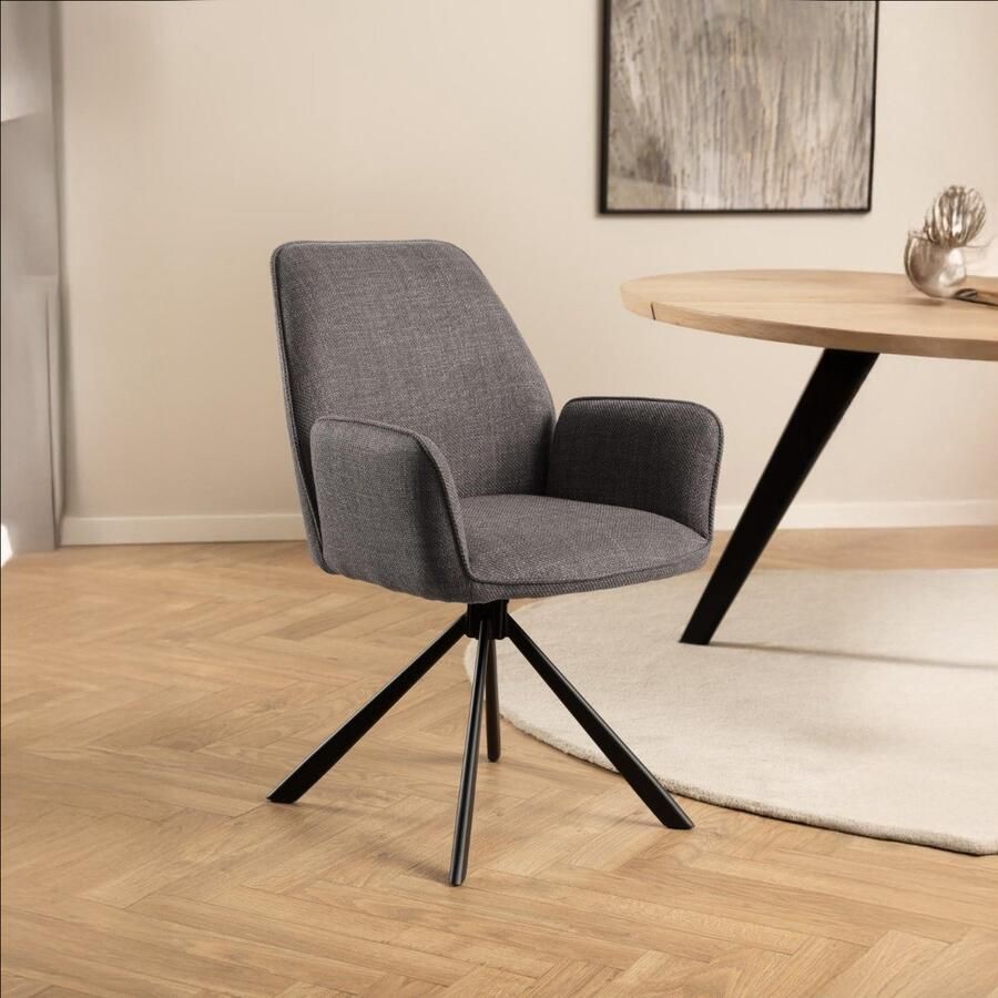 Giga Living Eetkamerstoel Lugo Met Armleuning Grijs-bruin Basel Set van 2