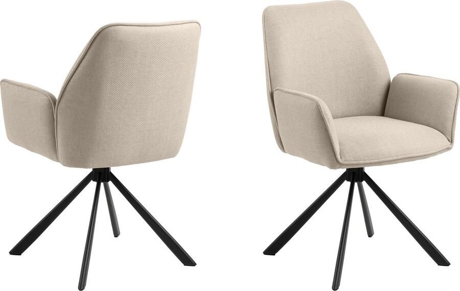 Giga Living Armstoel Draaibaar Beige Set Van 2 Stof & Staal 61x63x88 5 cm Armstoel Lugo