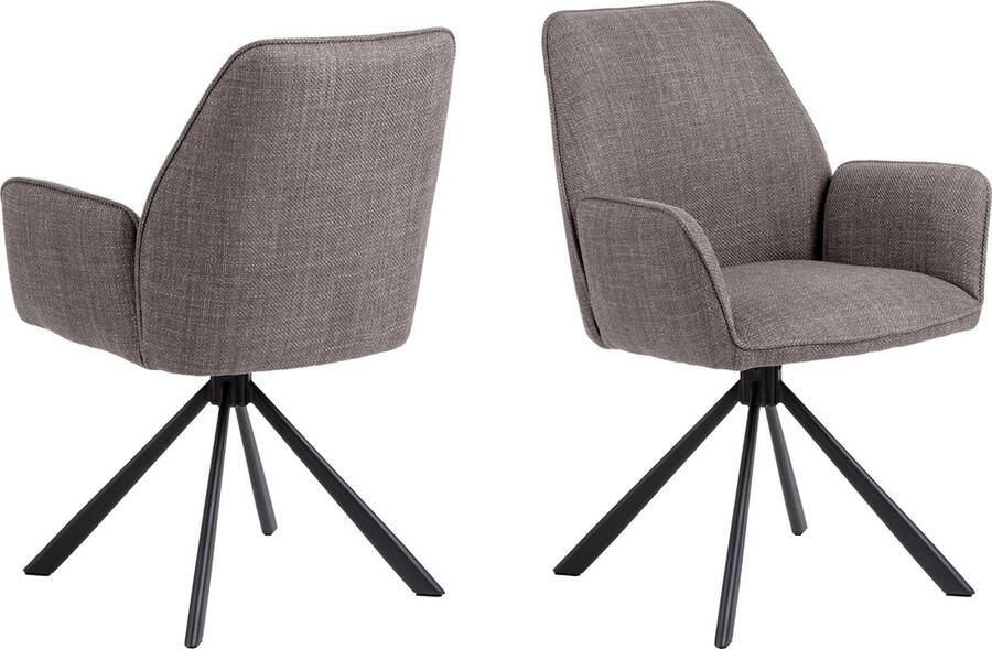 Giga Living Eetkamerstoel Lugo Met Armleuning Grijs-bruin Basel Set van 2 - Foto 2