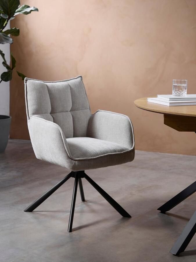 Giga Living Eetkamerstoel Draaibaar Beige Set Van 2 Metaal & Polyester 65x59x86cm Eetkamerstoel Select Marilla