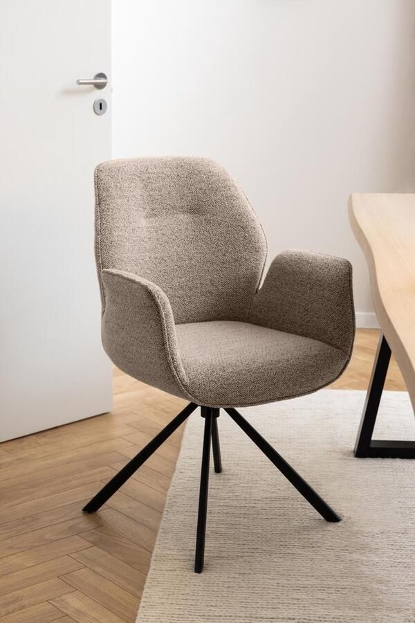 Giga Living Eetkamerstoel met Armleuning Bouclé Beige 61x58 5x91cm Eetkamerstoel Marouan - Foto 2