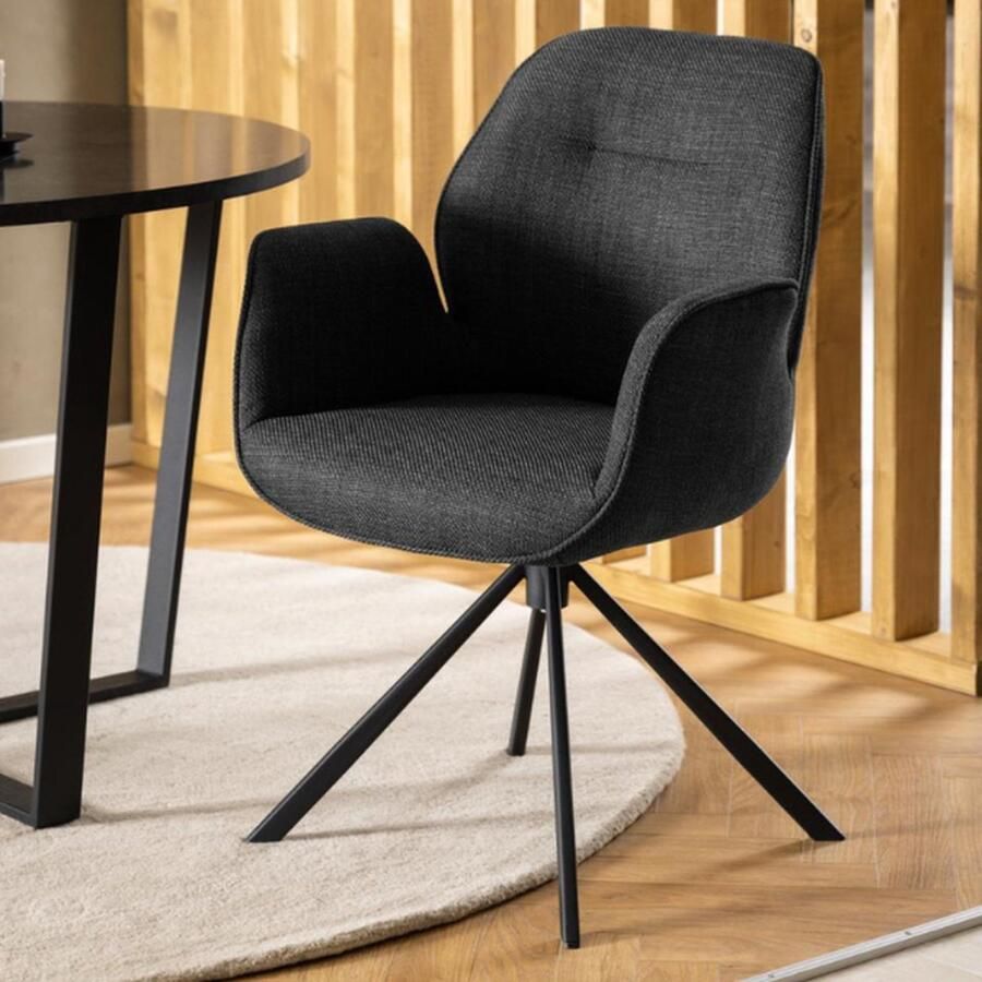 Giga Living Eetkamerstoel met Armleuning Donkergrijs Textiel & Metaal 61x58 5x91cm Eetkamerstoel Marouan - Foto 2