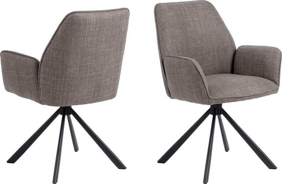 Giga Living Eetkamerstoel Met Armleuning Lichtgrijs Stof Draaibaar Lugo Set van 2