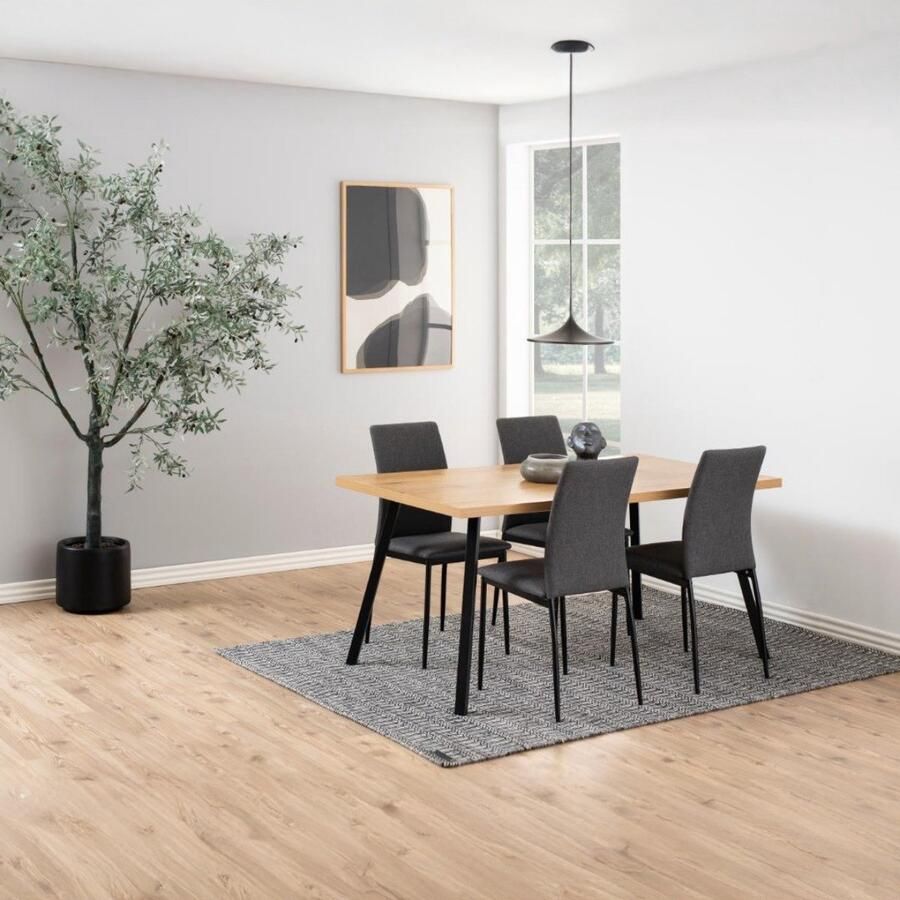 Meubelen-Online Eetkamerstoel Nordic set 4 stoelen stof grijs
