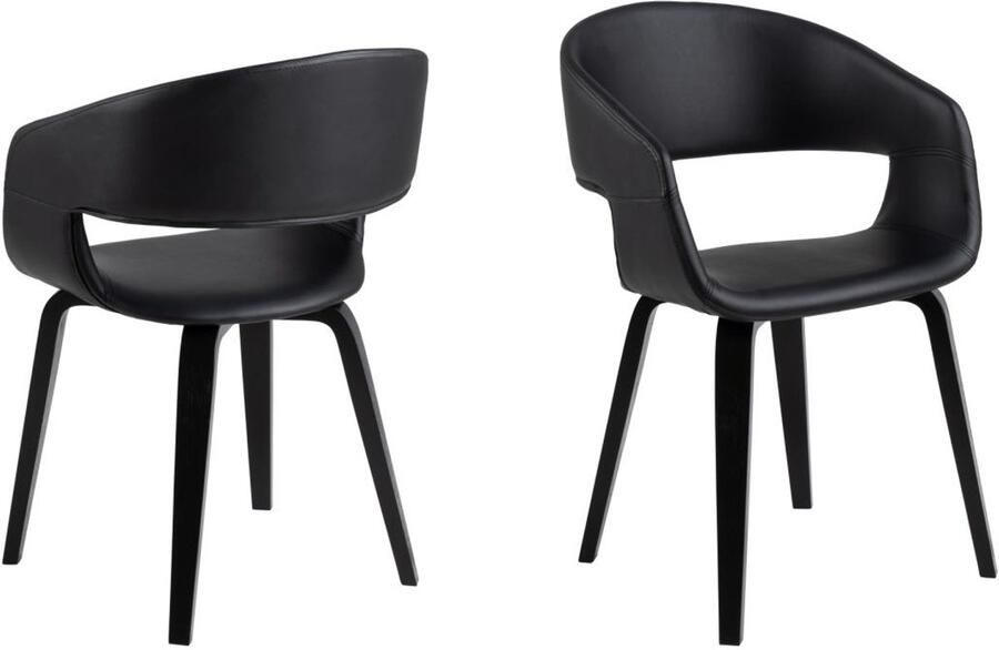 Giga Living Eetkamerstoel Sanda Zwart PU Leer Zithoogte 45cm Set van 2