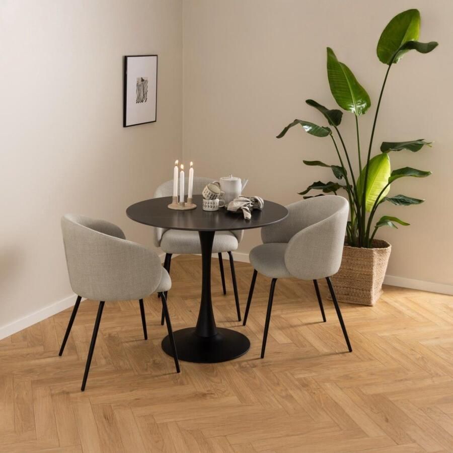 Giga Living Eetkamerstoel Skive Met Armleuning Beige Zwart Basel Set van 2 - Foto 2