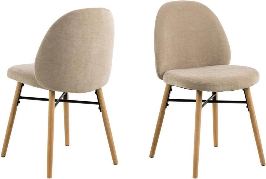 Giga Living Eetkamerstoel Beige Set Van 2 Eikenhout & Stof 54x46x82 5 cm Eetkamerstoel Sofie