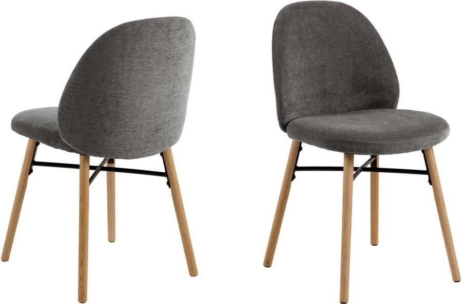 Giga Living Eetkamerstoel Grijs Set Van 2 Eikenhout & Stof 54x46x82 5 cm Eetkamerstoel Sofie