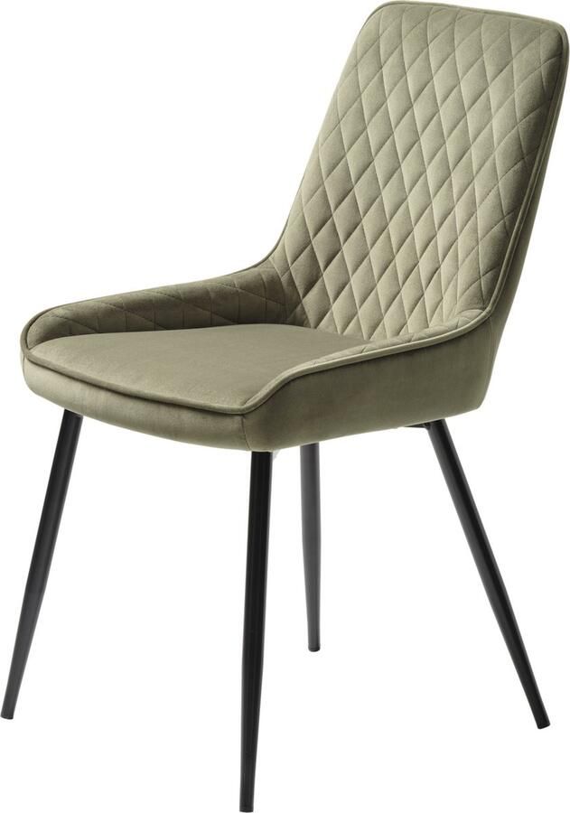 Giga Living Eetkamerstoel Velvet Olijfgroen Metaal 58x52x85cm Stoel Milton Set van 2