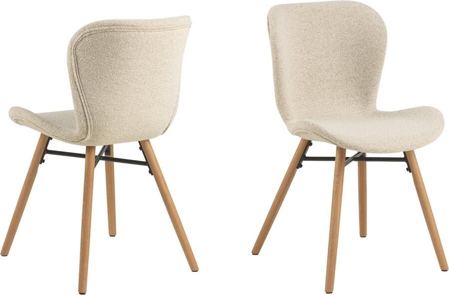 Giga Living Eetkamerstoel Beige Set Van 2 Stof & Eikenhout 53x47x82 5 cm Eetkamerstoel Zaria