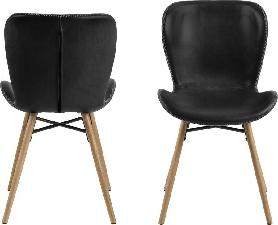 Giga Living Eetkamerstoel Zwart Set Van 2 PU-Leer & Eikenhout 53x47x82 5 cm Eetkamerstoel Zaria