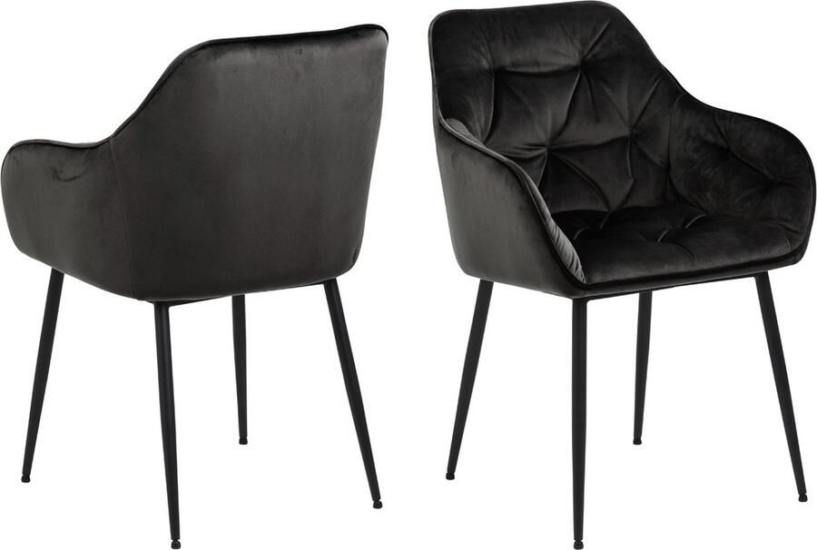 Giga Living Armstoel Donkergrijs Set Van 2 Velvet & Staal 58x55x83 cm Armstoel Zion