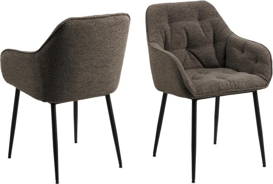 Giga Living Eetkamerstoel Met Armleuning Taupe Set Van 2 Stof & Staal 50x62x89 5 cm Eetkamerstoel Zion