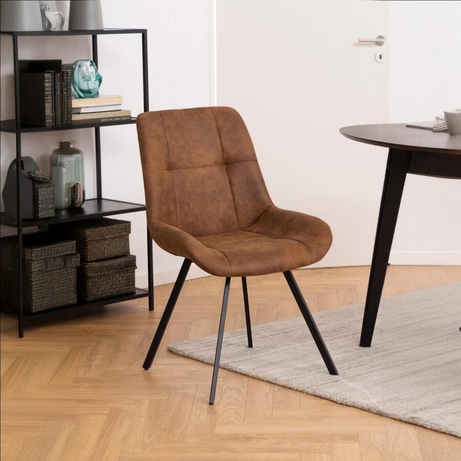 Giga Living Eetkamerstoel Zundra Bruin Stof Zithoogte 47cm Set van 2