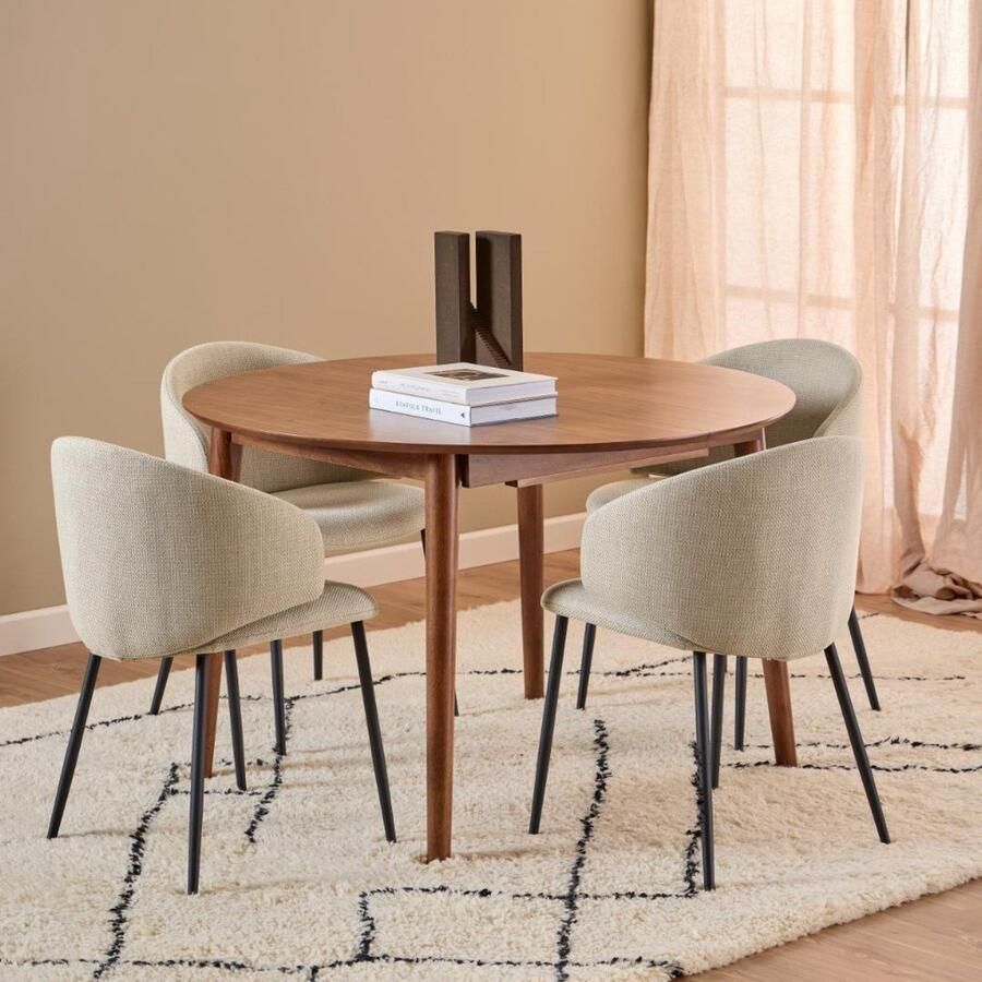 Giga Living Eettafel Rond Walnoot Uitschuifbaar MDF 154x115x75 cm Eettafel Gradje