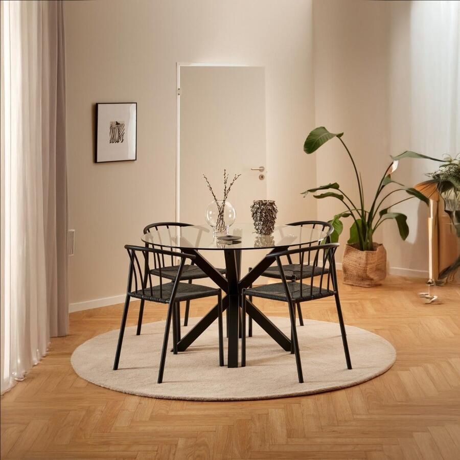 Giga Living Eettafel Harrie Rond Glas Zwart Ø119x75 5cm