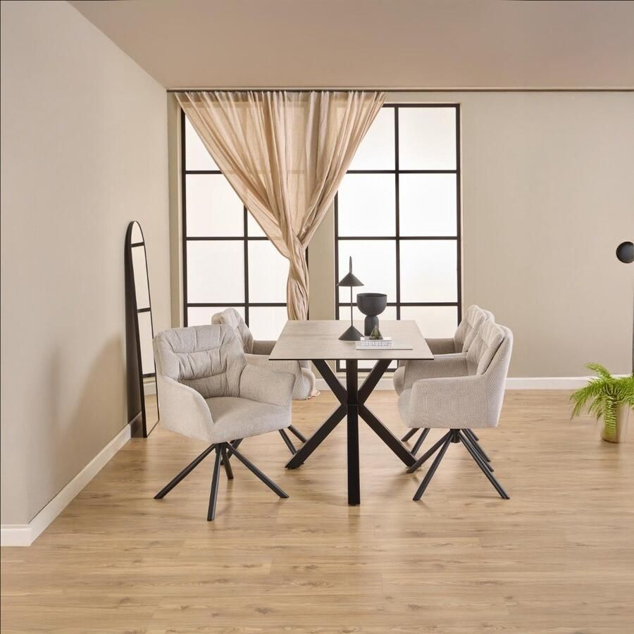 Giga Living Eettafel Harrie Rechthoek Grijs Keramiek 135x80x75 5cm