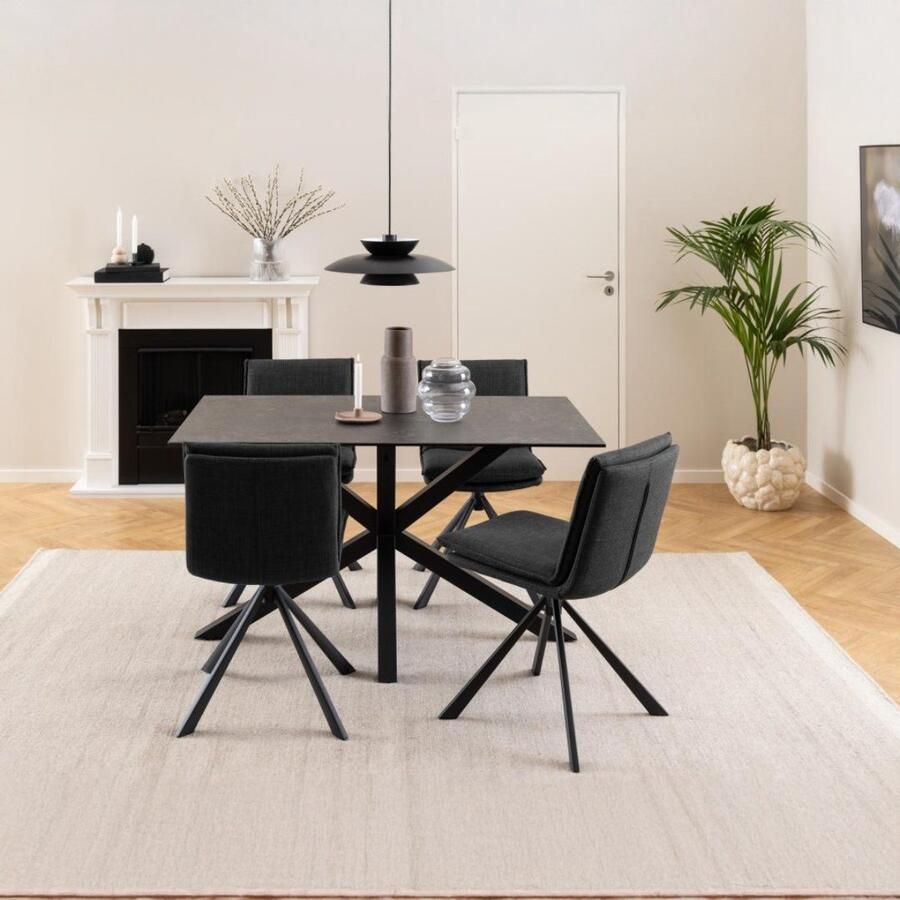 Giga Living Eettafel Harrie Rechthoek Zwart Keramiek 135x80x75 5cm