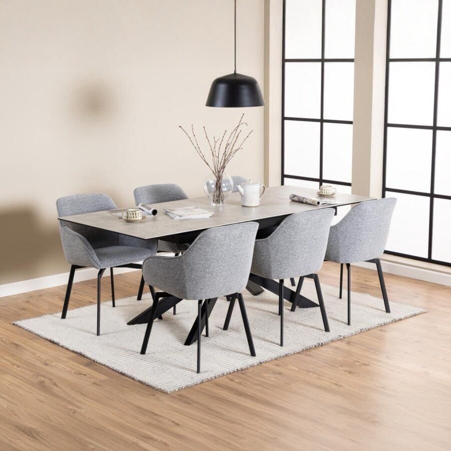 Giga Living Eettafel Jorvik Uitschuifbaar Grijs Keramiek 210x90x76cm - Foto 2