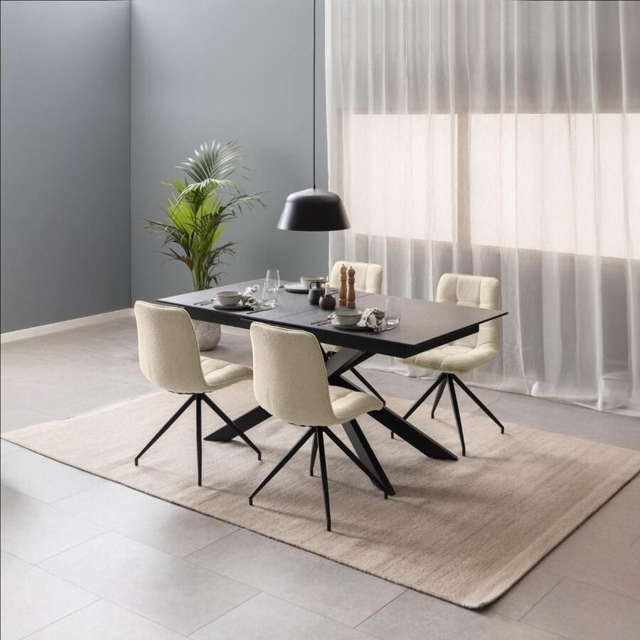 Giga Living Eettafel Jorvik Uitschuifbaar Zwart Keramiek 210x90x76cm