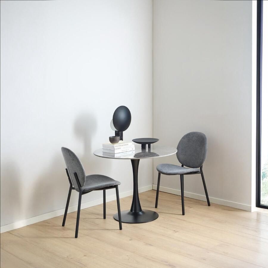 Bendt Ronde Bistrotafel Tempest Keramiek met marmerlook 90cm Grijs